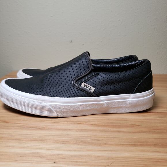 Vans Shoes - Vans Women's 8.5 Asher Perforated Leather Slip On Sneakers Black Low Skater Shoe